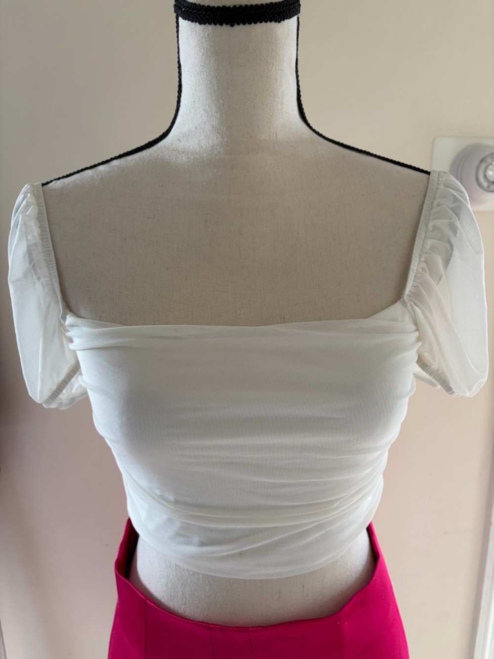 Princess Polly White Ruched Puff-Sleeve Women's Top